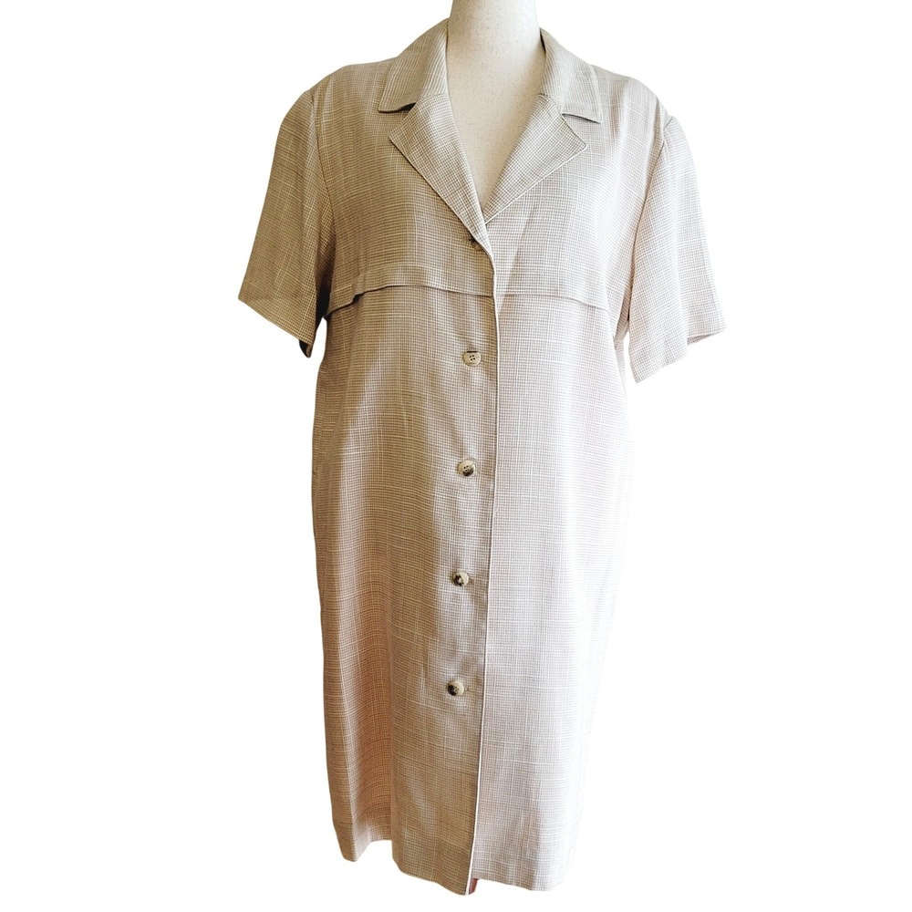 Vintage David Warren Linen-Look Button-Front Jacket Dress- sz. 16- Neutral Plaid